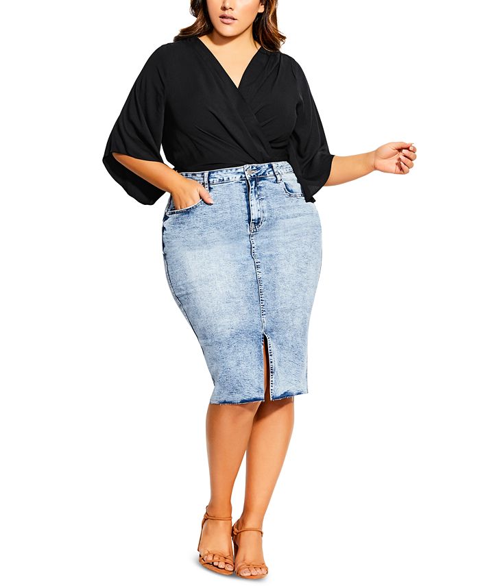 City Chic Trendy Plus Size Fitted Denim Skirt - Macy's