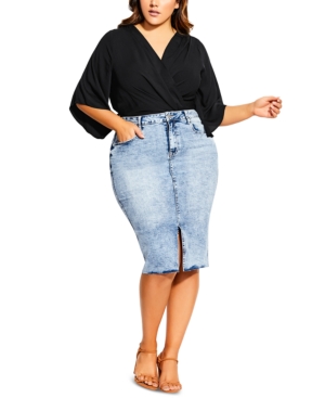 City Chic Trendy Plus Size Fitted Denim Skirt In Mid Denim