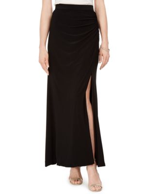 black ruched maxi skirt