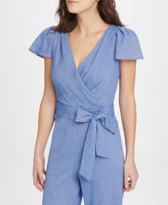 DKNY Double Ruffle V-Neck Jumpsuit - Macy's