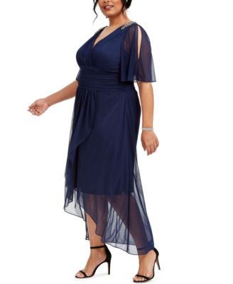 SL Fashions Plus Size Embellished Chiffon Cold-Shoulder Dress - Macy's