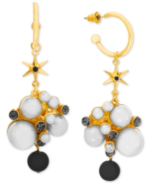 image of Steve Madden Gold-Tone Hoop, Pave & Imitation Pearl Star Charm Drop Earrings