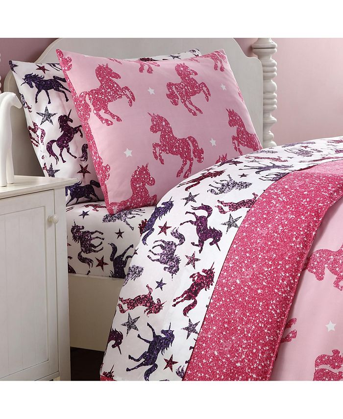 Home MHF Home Kids Shimmering Glitter Unicorn Twin Comforter Set