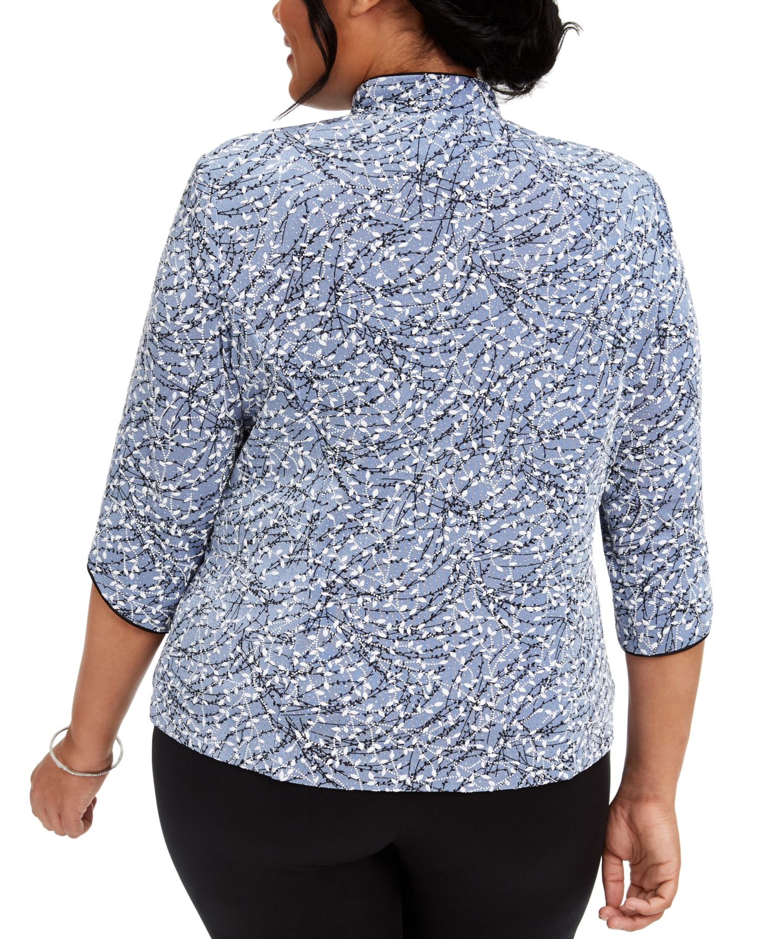 Plus Size Printed Mandarin Jacket & Top Set