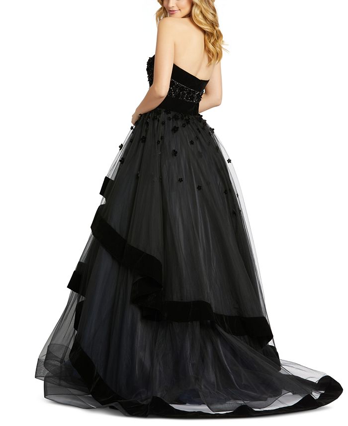 MAC DUGGAL Strapless Velvet Trim Tiered Ball Gown Macy s