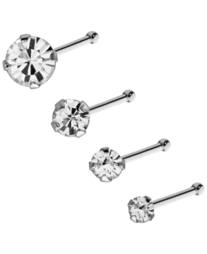 image of Bodifine Graduated Crystal 10K White Gold-Tone Nose Studs - Set Of 4