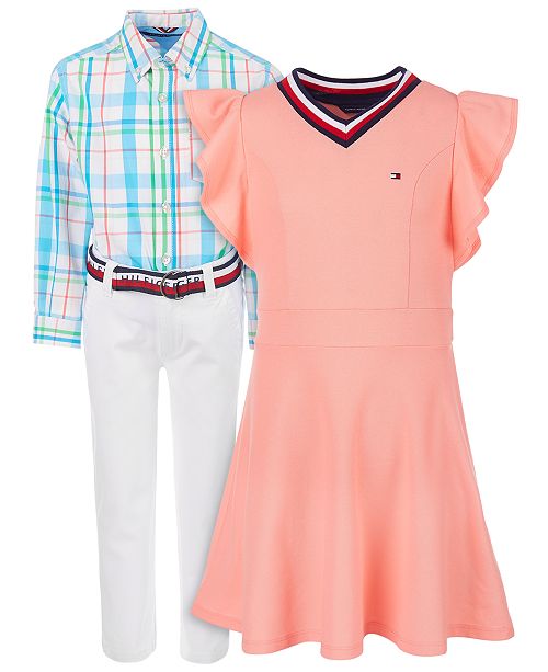 Tommy Hilfiger Big Girls Flutter Dress Little Boys Plaid Shirt