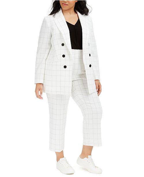 Bar Iii Trendy Plus Size Double Breasted Windowpane Blazer T