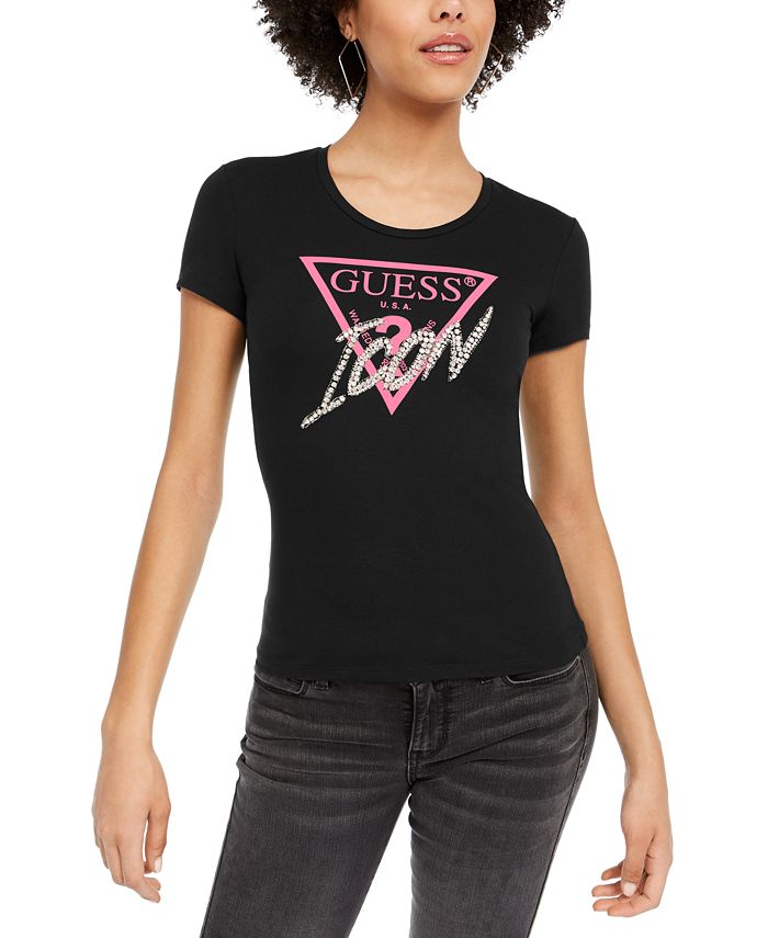 GUESS Icon Rhinestone Graphic T-Shirt - Macy's