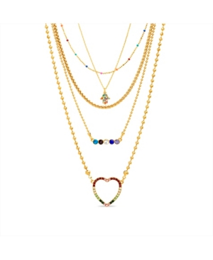 image of Steve Madden Heart, Hamsa and Bar Layered Necklace