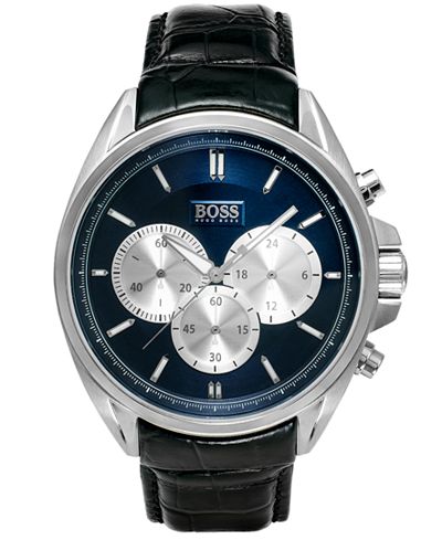 BOSS Hugo Boss Watch, Men's Chronograph Black Leather Strap 47mm 1512882