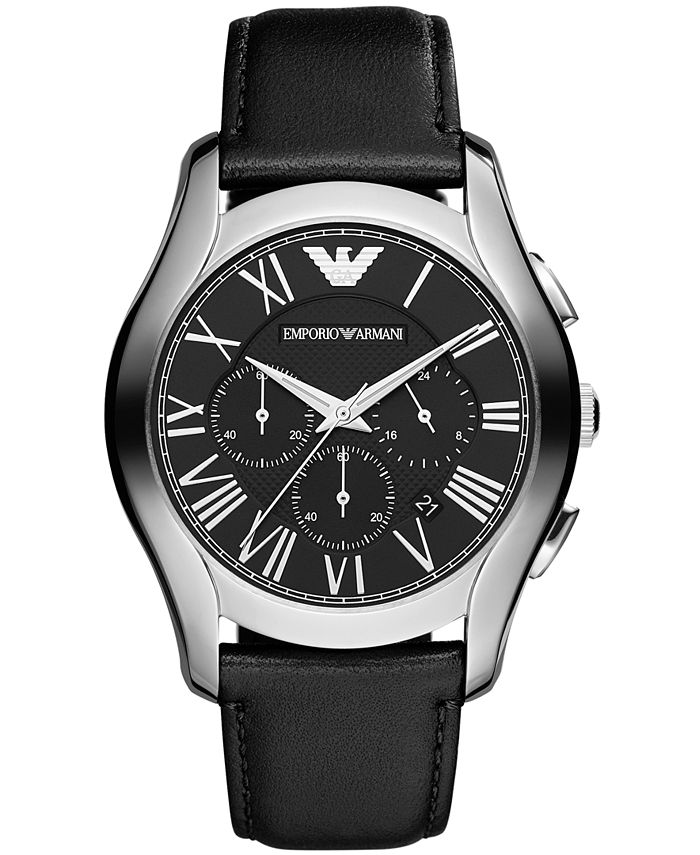 Emporio Armani Watch, Men's Chronograph Black Leather Strap 45mm AR1700 ...