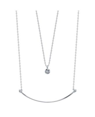 Photo 1 of Unwritten Silver Plated Crescent Bar and Bezel Set Cubic Zirconia Duo Necklace
