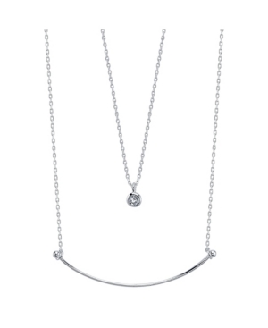 image of Unwritten Fine Silver Plated Crescent Bar and Bezel Set Cubic Zirconia Duo Necklace