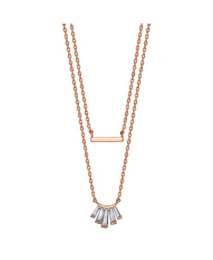image of Unwritten Rose Gold Flash Plated Cubic Zirconia and Bar Layered Pendant Necklace