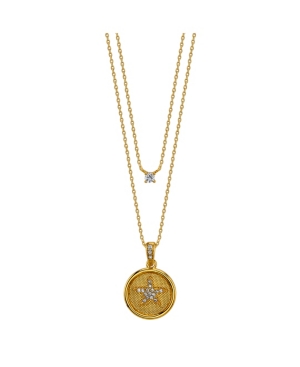 image of Unwritten Gold Flash Plated Crystal Star Coin and Clear Cubic Zirconia Layered Pendant Necklace
