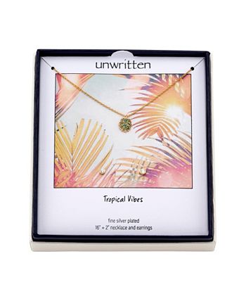 Unwritten 2 Pc. Set Mini Green Crystal Leaf Pendant Necklace
