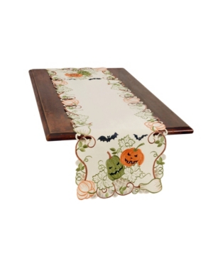 Manor Luxe Halloween Jack-o-Lanterns Embroidered Cutwork Table Runner