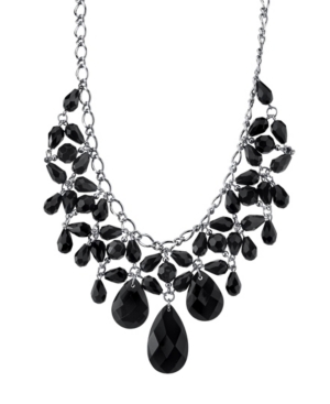 image of 2028 Silver-Tone Black Faceted Statement Bib Necklace
