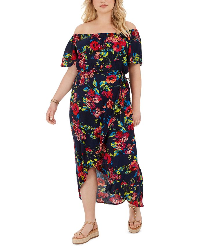 Band Of Gypsies Trendy Plus Size Off The Shoulder Floral Print High Low Dress Macys 4726