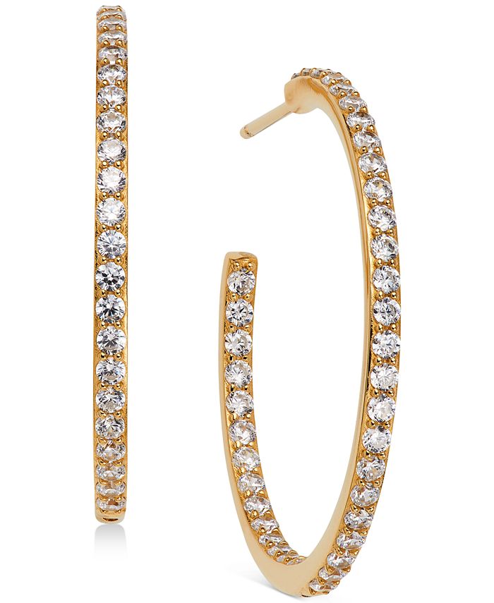 AVA NADRI - 18k Gold-Plated Medium Cubic Zirconia In & Out Hoop Earrings, 1.125"
