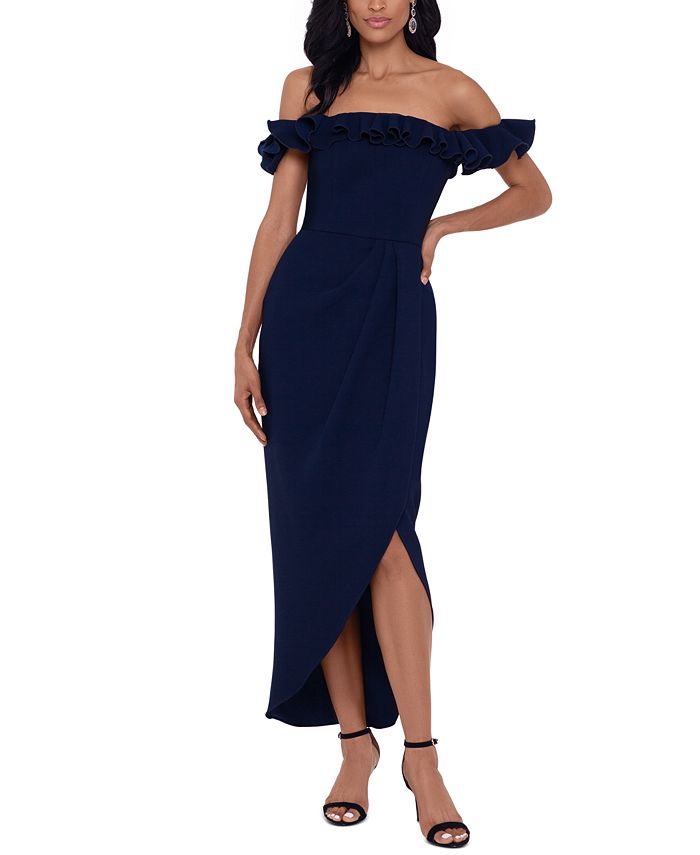 XSCAPE Ruffle Off-The-Shoulder Gown - Macy's