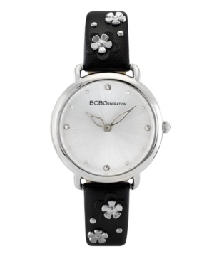 image of BCBGeneration Ladies 3 Hands Slim Black Synthetic Leather Strap Watch, 34 mm Case