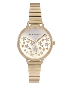 image of BCBGeneration Ladies 3 Hands Slim Gold-Tone Stainless Steel Bracelet Watch, 34 mm Case