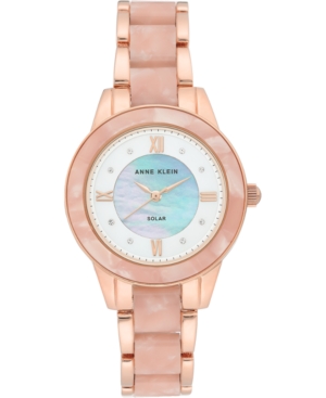 image of Anne Klein Women-s Considered Solar-Powered Rose Gold-Tone & Pink Resin Bracelet Watch 34mm