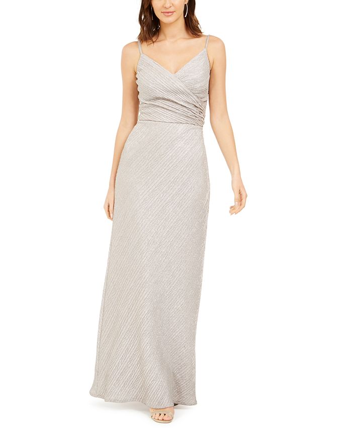 Nightway Stretch Metallic Crossover Gown - Macy's