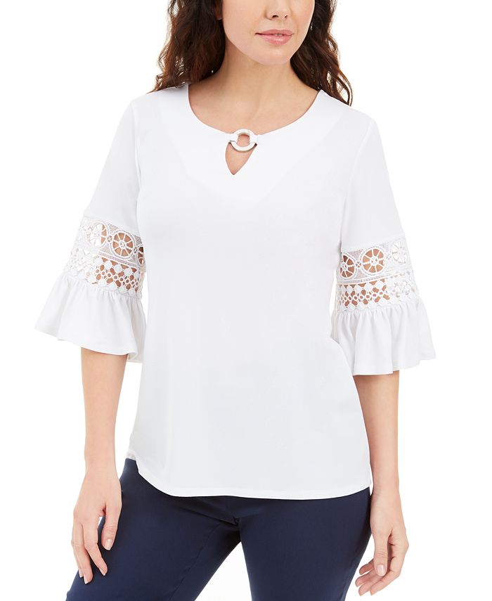 JM Collection Lace-Inset Embellished Top, Created for Macy's - Macy's