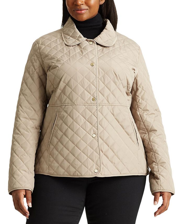 Lauren Ralph Size Faux-Leather-Trim Quilted Jacket - Macy's
