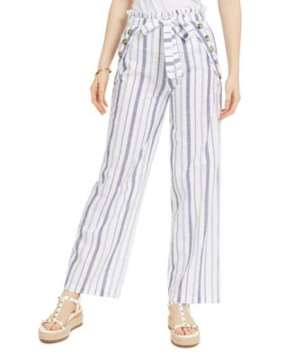 striped belted pants