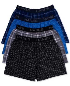 Hanes Men's Platinum Underwear Elastic Waistband Plaid Woven Boxer 4 Pack