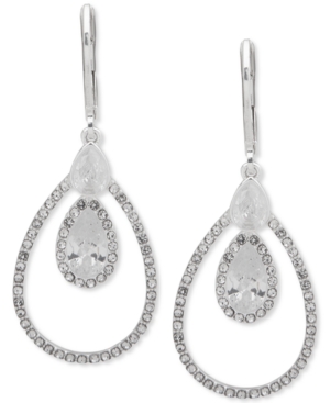 image of Anne Klein Silver-Tone Crystal Teardrop Orbital Drop Earrings