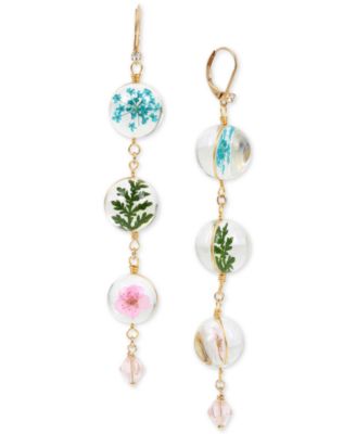 Betsey Johnson Gold-Tone Pavé & Floral-Bead Linear Drop Earrings - Macy's