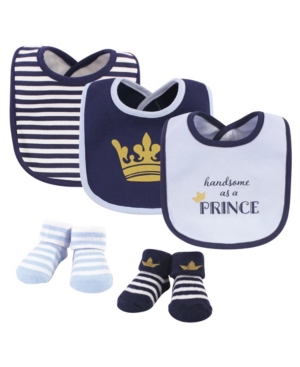 image of Hudson Baby Baby Boys Handsome As A Prince Bib and Sock Set, Pack of 5