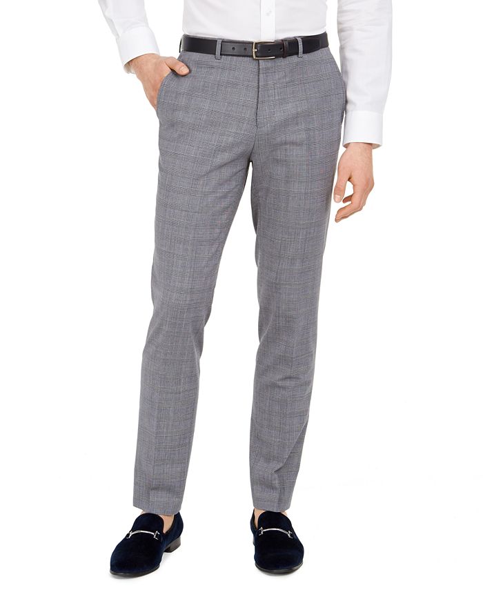 HUGO Men's Skinny-Fit Mid Blue Plaid Wool Suit Pants & Reviews - Pants ...