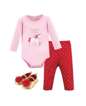 Hudson Baby Baby Girls Magical Christmas Bodysuit Pant and Shoe Set Pack of 3