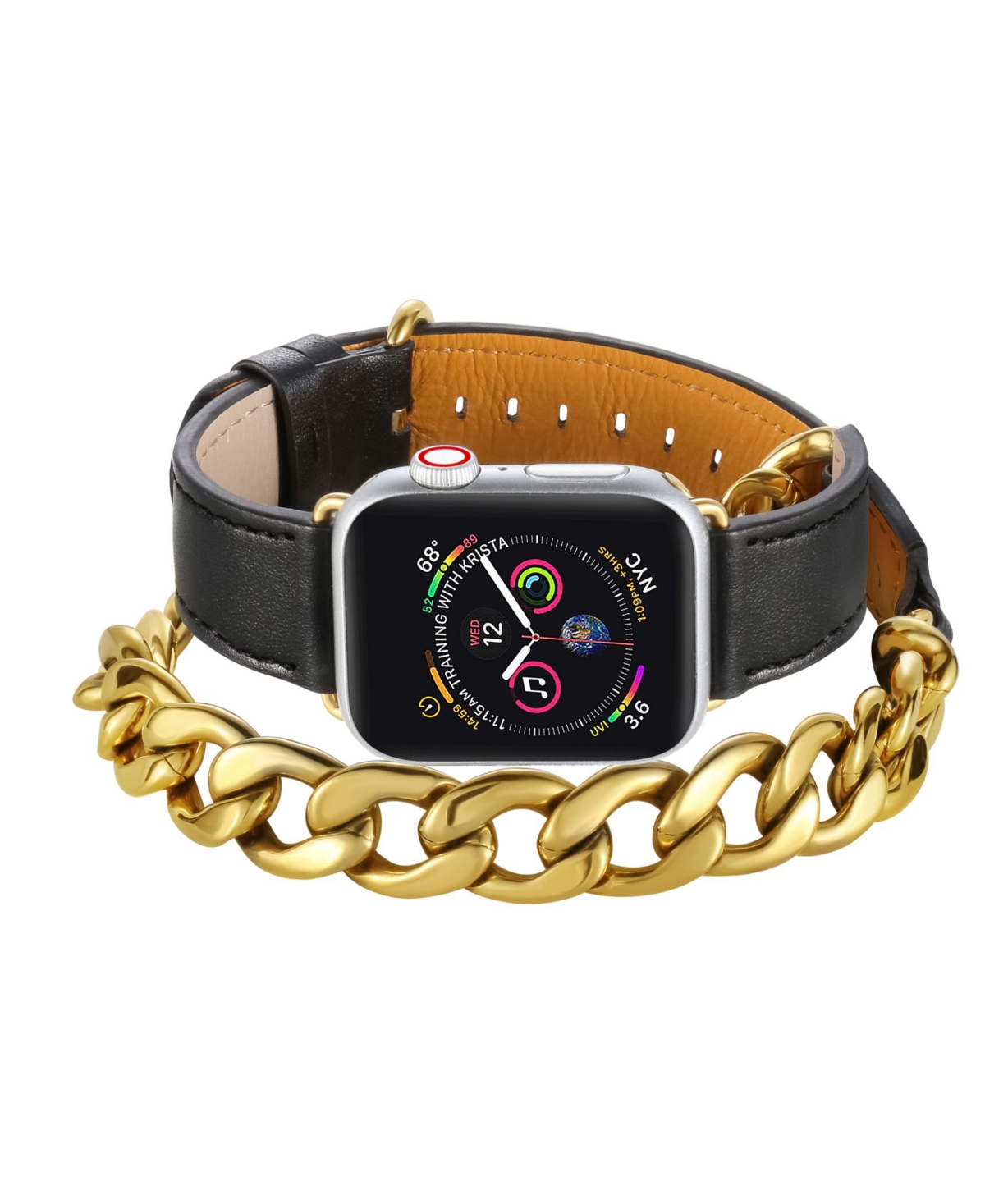 Men's and Women's Apple Black Double Wrap with Chain Leather Replacement Band 40mm - Black