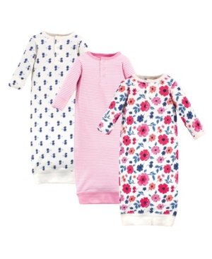 image of Touched by Nature Baby Girls Garden Floral Henley Gowns, Pack of 3