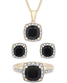 3-Pc. Set Onyx & Diamond Accent Pendant Necklace, Ring and Stud Earrings in 14k Gold-Plated Sterling Silver (Also Available in Sterling Silver)