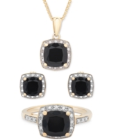 3-Pc. Set Onyx & Diamond Accent Pendant Necklace, Ring and Stud Earrings in 14k Gold-Plated Sterling Silver (Also Available in 
