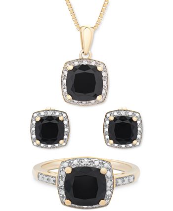Macy's - 3-Pc. Set Onyx & Diamond Accent Pendant Necklace, Ring and Stud Earrings in 14k Gold-Plated Sterling Silver or Sterling Silver