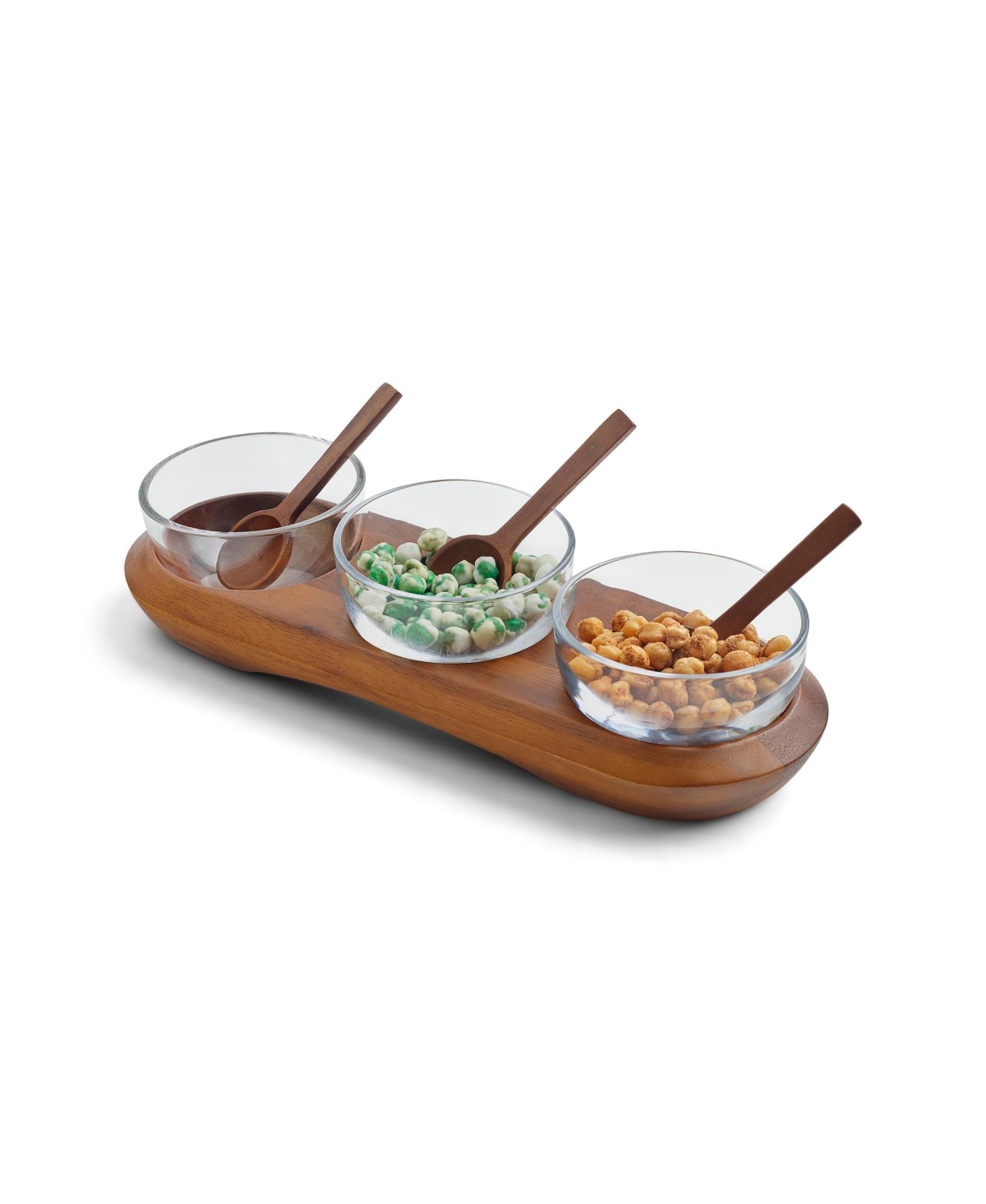 Nambe Cooper Wood Triple Condiment Server With Spoons In Brown,clear