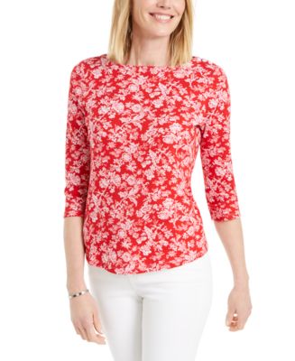 Charter Club Floral-Print Pima Cotton Boat-Neck Top, Created for Macy's ...