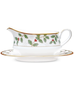 Noritake Holly & Berry Gold Gravy & Tray In Green