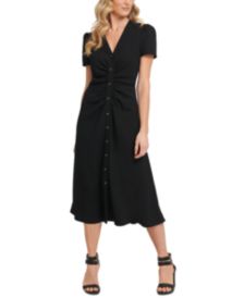 Ruched Button-Through Midi Dress