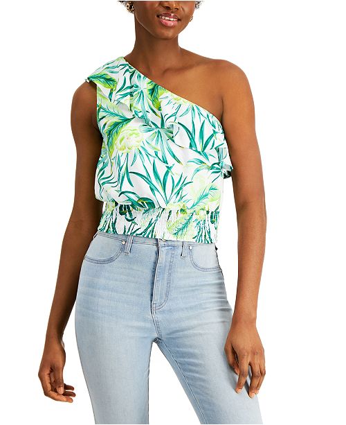 Bar Iii Printed One Shoulder Top Created For Macy S Reviews