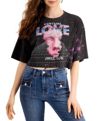 GUESS - Cotton Virtual Love Graphic Cropped T-Shirt